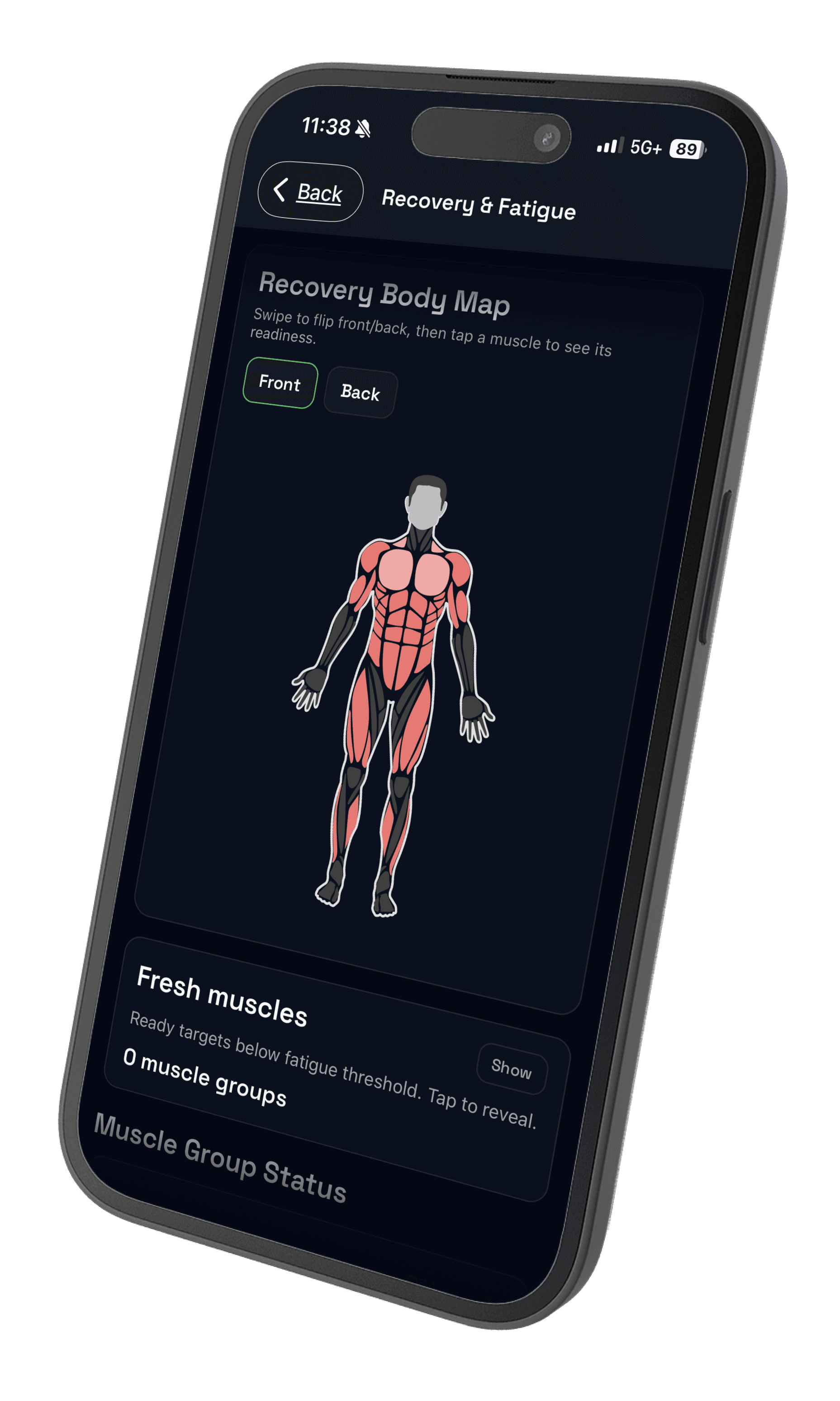 Recovery fatigue check-in screen in the Push/Pull workout app