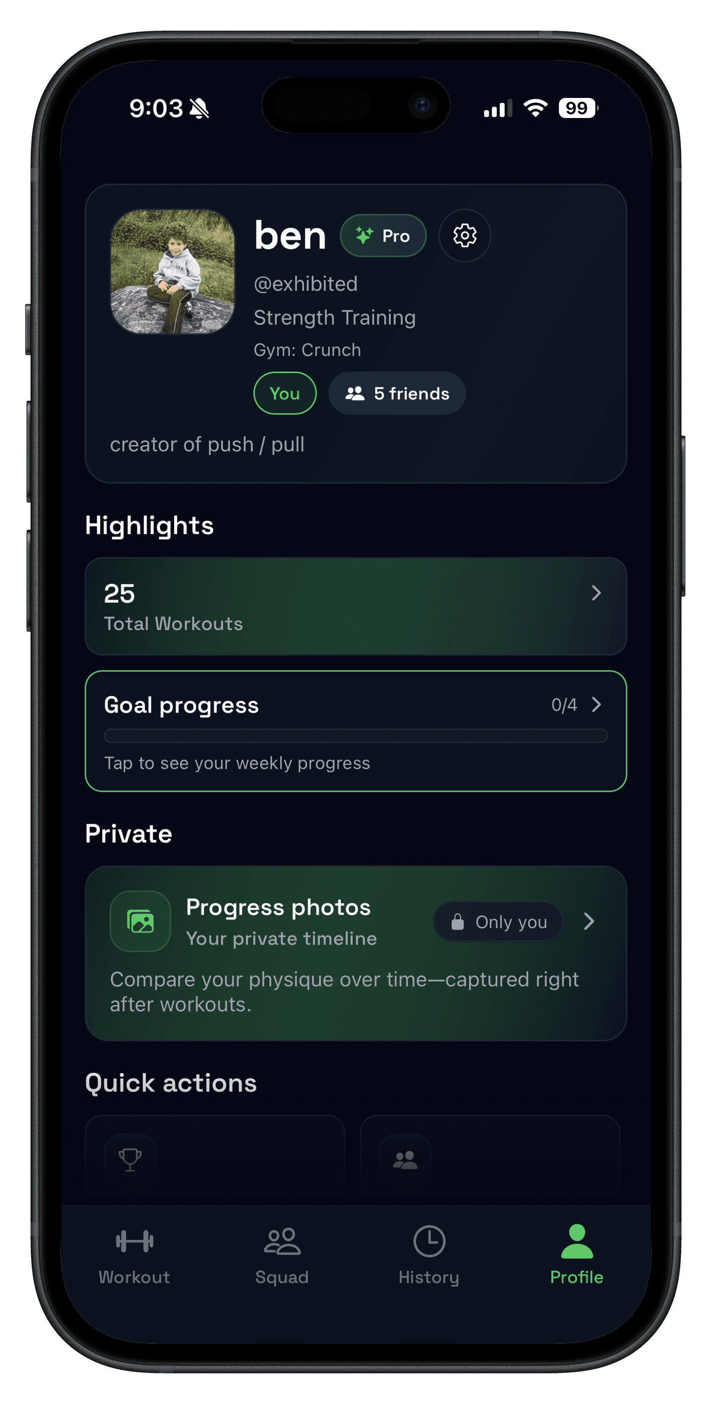 Push/Pull progress tracking showing consistency over time