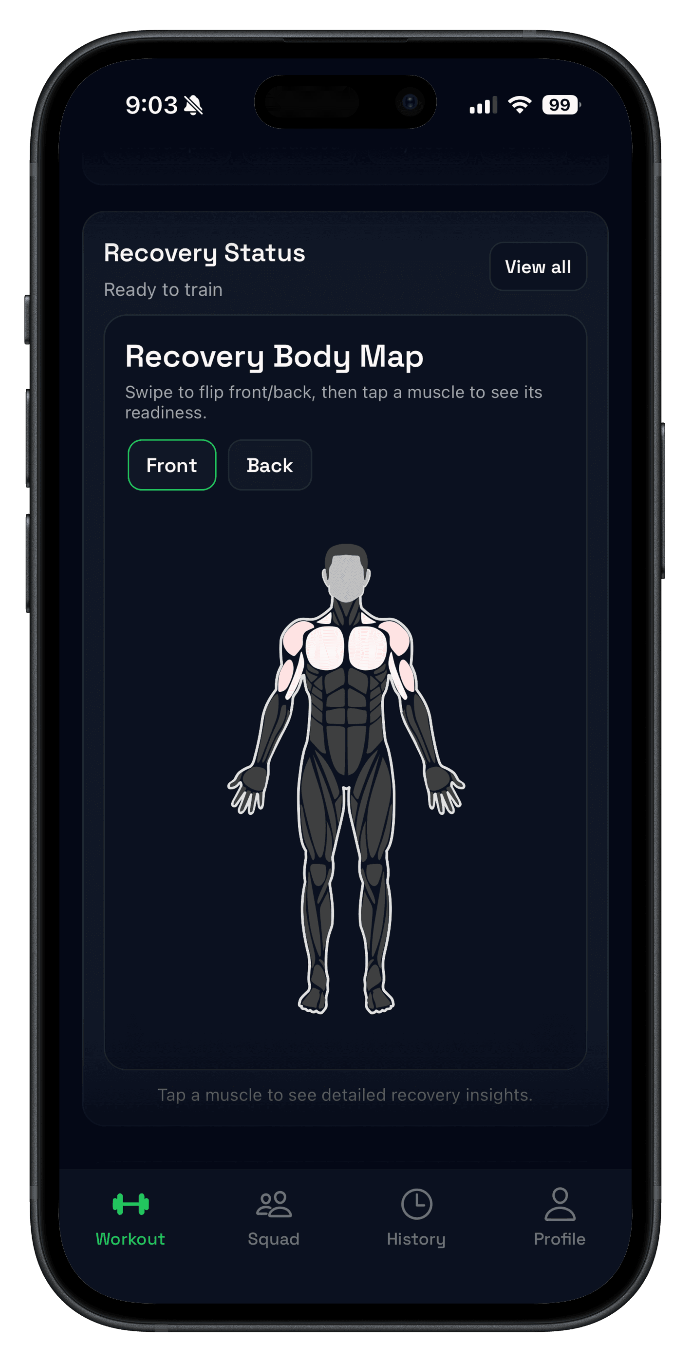 Push/Pull recovery heatmap showing fatigue patterns