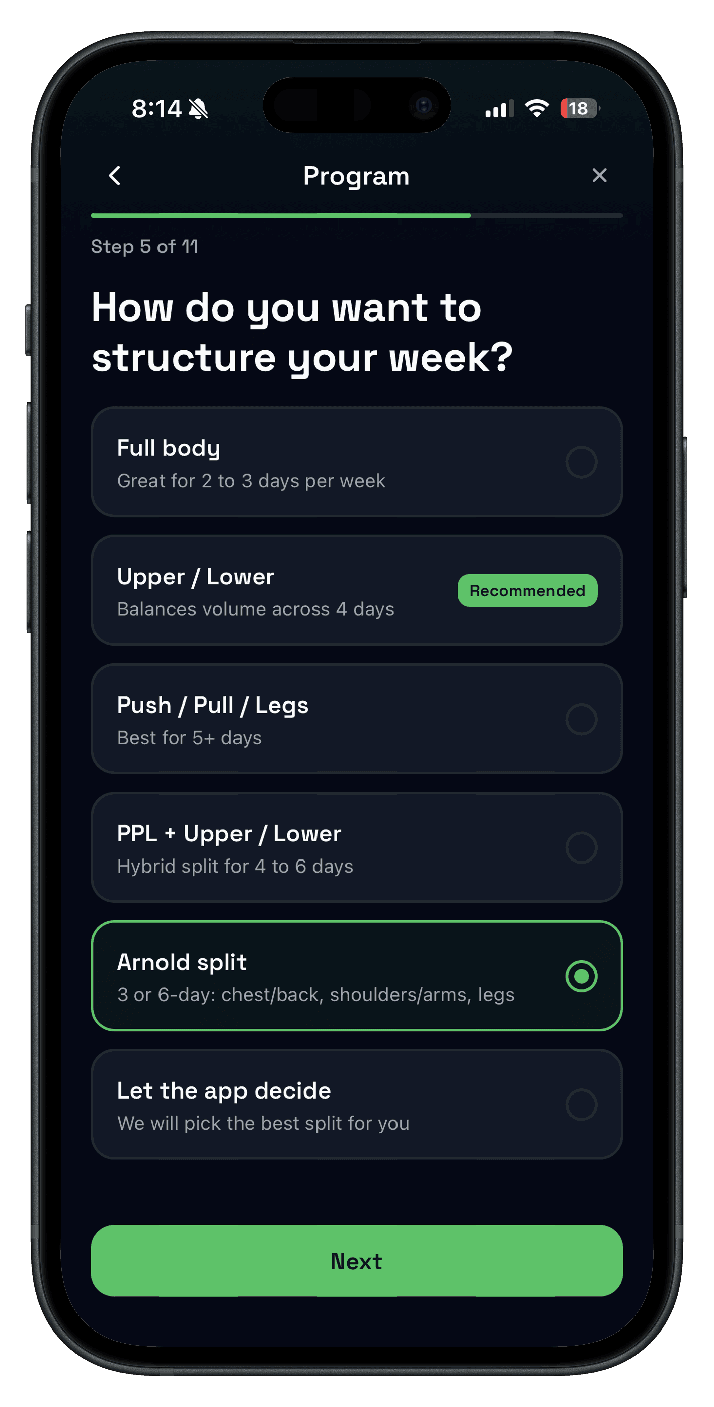 Split selection options in the Push/Pull app