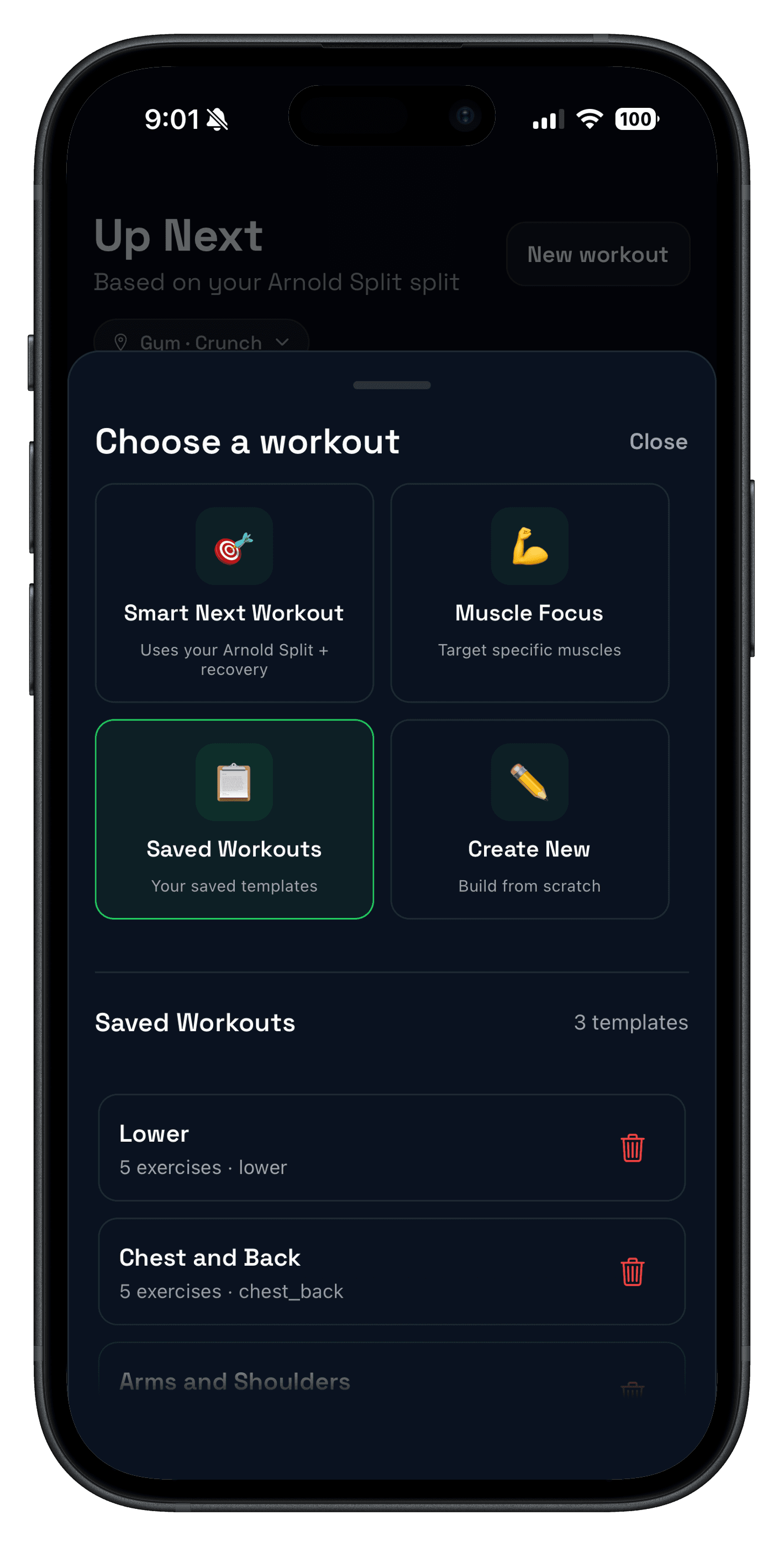 Workout template editing and exercise swaps in Push/Pull